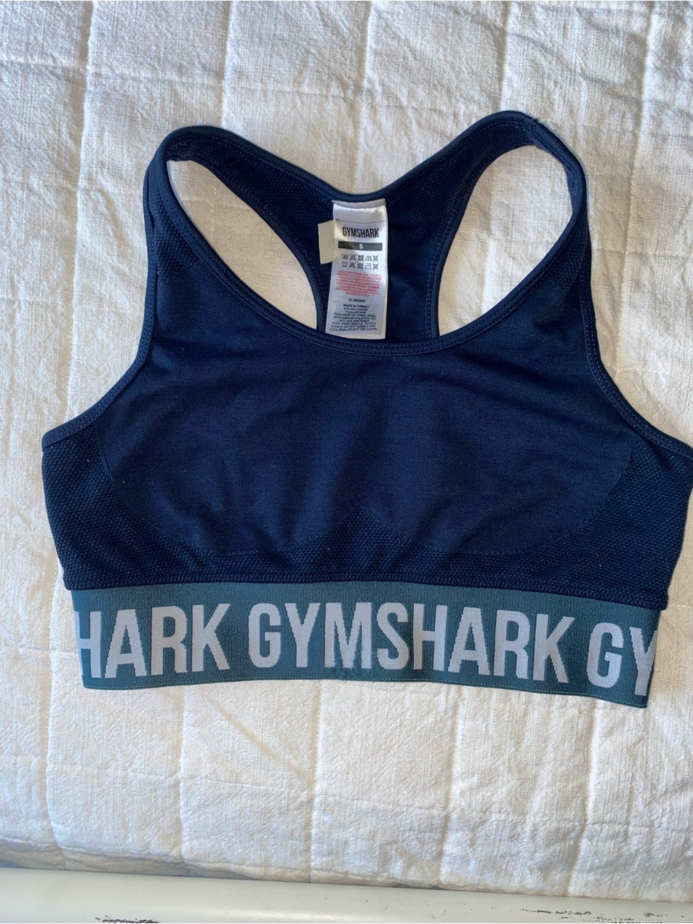 Gymshark Navy Racerback Logo-Band Sports Bra